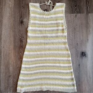 American Eagle Crotchet Striped Mini Dress XL Open Back Green Cream Boho Beachy